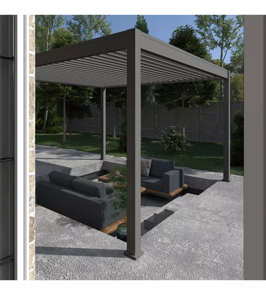 PERGOLA BIOCLIMATICA OMBRÉA "VS"  IN ALLUMINIO ANTRACITE 399,5X399,5X257 CM
