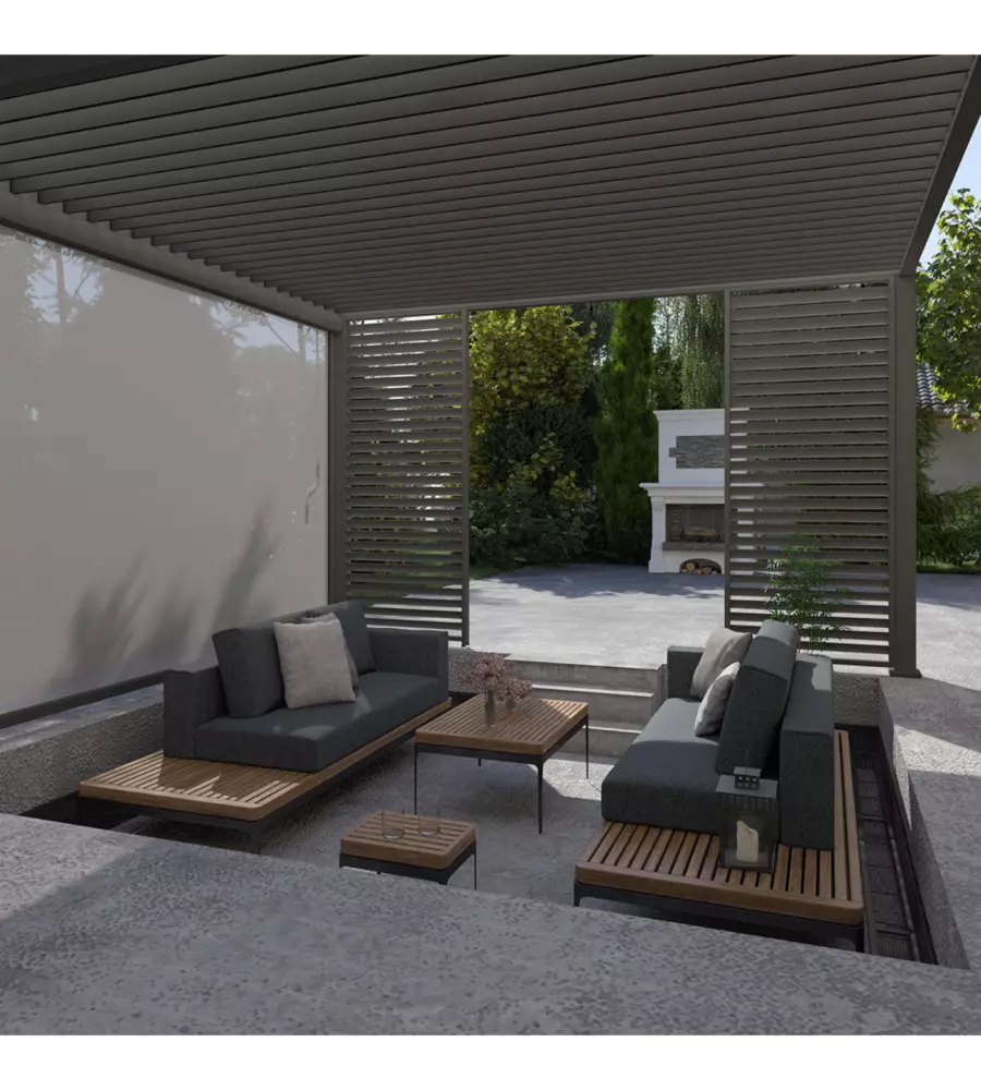 PERGOLA BIOCLIMATICA OMBRÉA "VS"  IN ALLUMINIO ANTRACITE 399,5X399,5X257 CM
