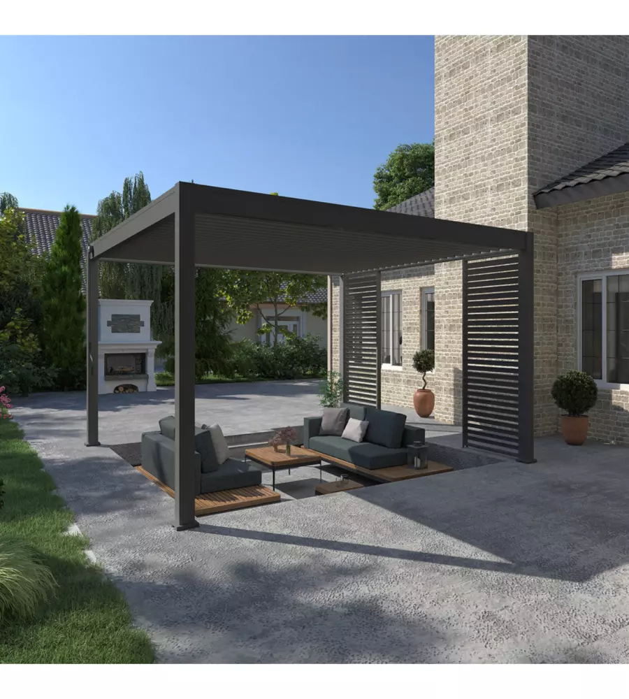 PERGOLA BIOCLIMATICA OMBRÉA "VS"  IN ALLUMINIO ANTRACITE 399,5X399,5X257 CM