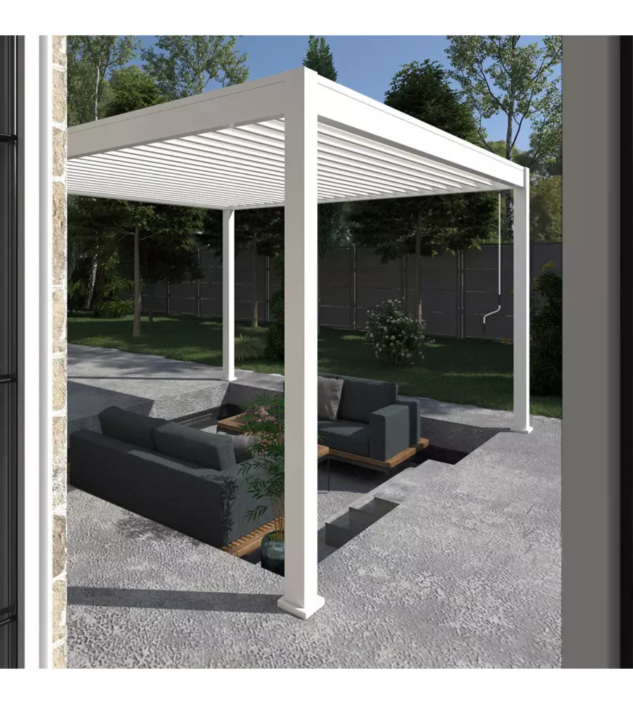 PERGOLA BIOCLIMATICA OMBRÉA "VS"  IN ALLUMINIO BIANCO 399,5X399,5X257 CM