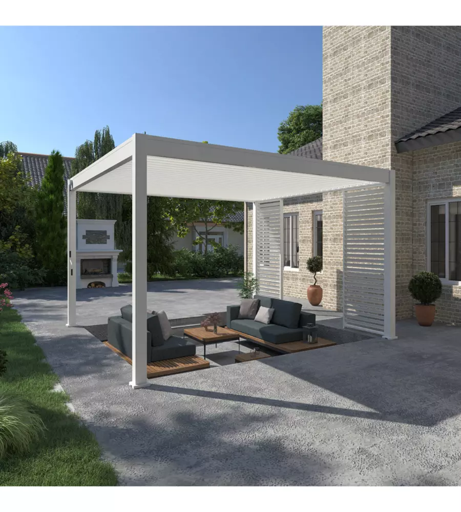 PERGOLA BIOCLIMATICA OMBRÉA "VS"  IN ALLUMINIO BIANCO 399,5X399,5X257 CM
