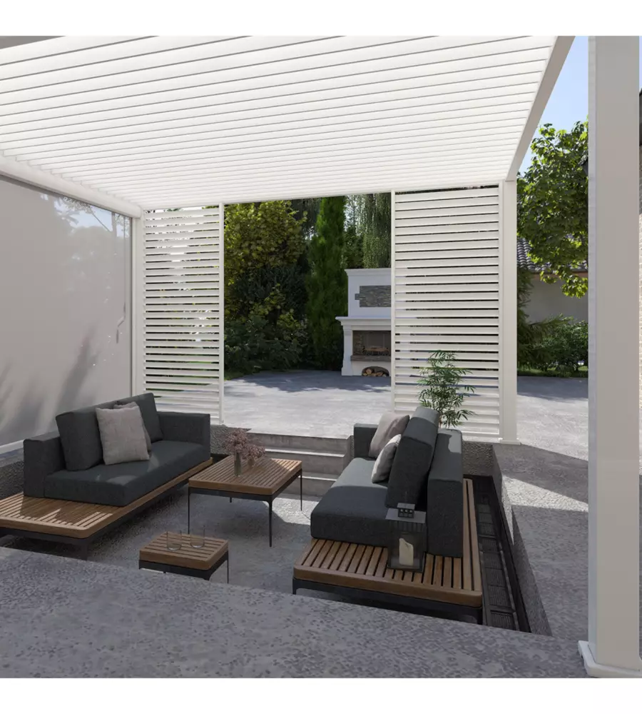 PERGOLA BIOCLIMATICA OMBRÉA "VS"  IN ALLUMINIO BIANCO 399,5X399,5X257 CM