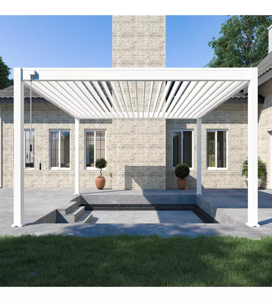 PERGOLA BIOCLIMATICA OMBRÉA "VS"  IN ALLUMINIO BIANCO 399,5X399,5X257 CM