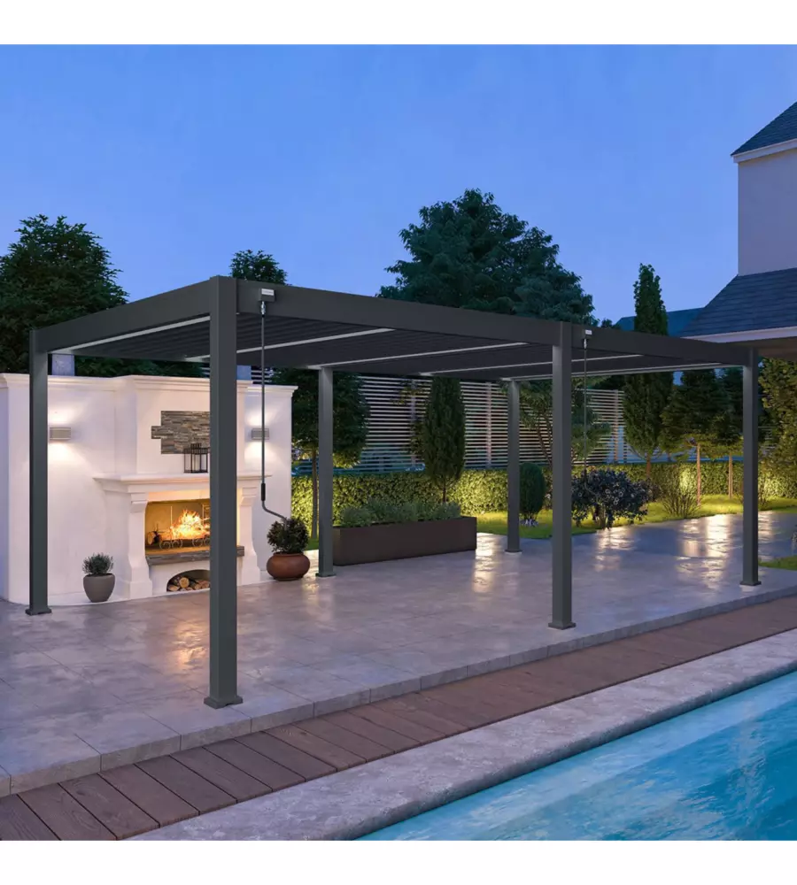 PERGOLA BIOCLIMATICA OMBRÉA "VS"  IN ALLUMINIO ANTRACITE 599X399X257 CM