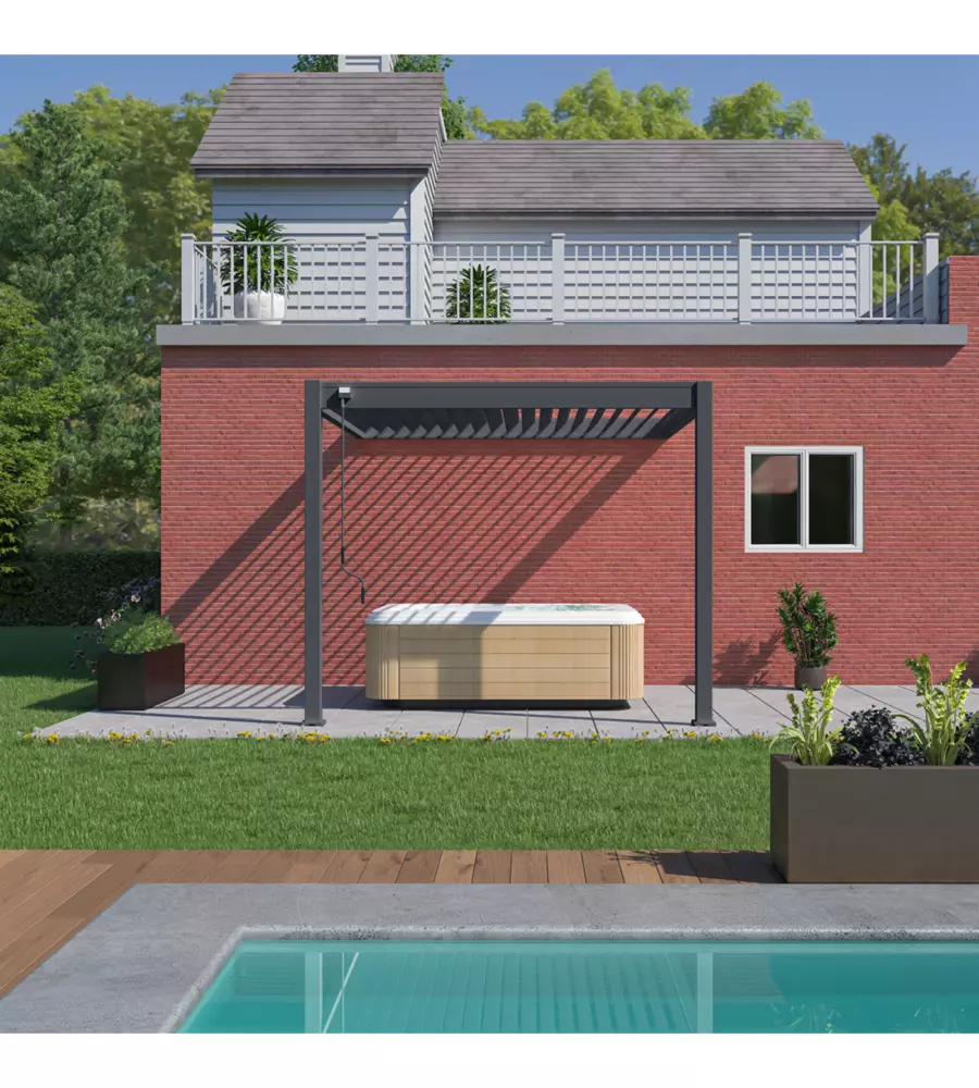 PERGOLA BIOCLIMATICA ADDOSSATA OMBRÉA "VS" IN ALLUMINIO ANTRACITE 305X303X257 CM