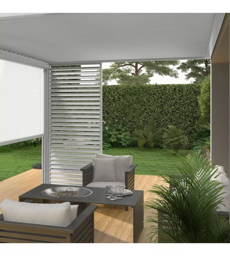 PERGOLA BIOCLIMATICA ADDOSSATA OMBRÉA "VS"  IN ALLUMINIO BIANCO 397X304X257 CM