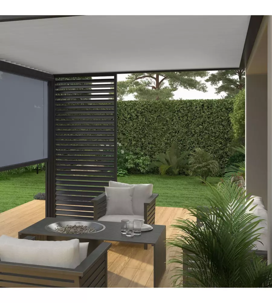PERGOLA BIOCLIMATICA ADDOSSATA OMBRÉA "VS" IN ALLUMINIO BIANCO E ANTRACITE 397X304X257 CM