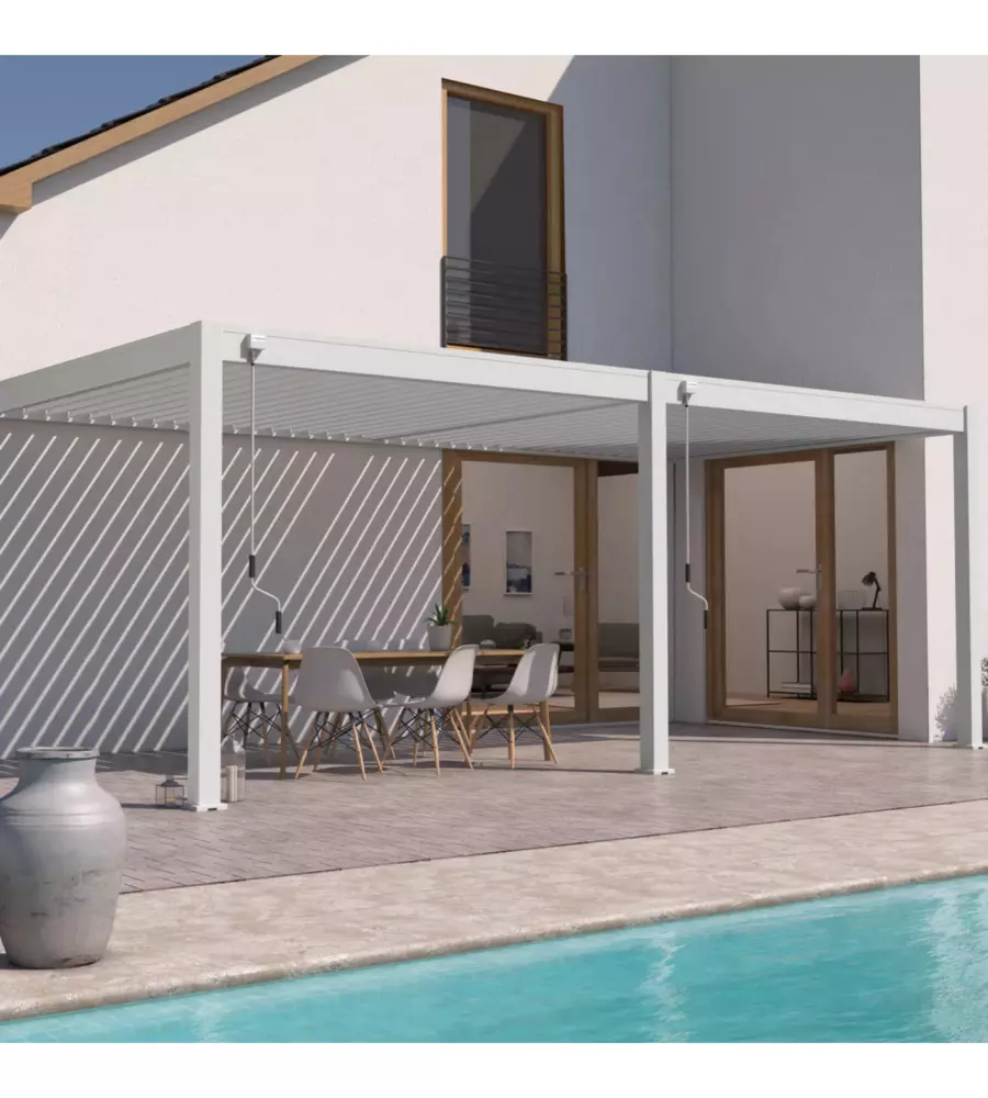 PERGOLA BIOCLIMATICA ADDOSSATA OMBRÉA "VS"  IN ALLUMINIO BIANCO 596X303X257 CM