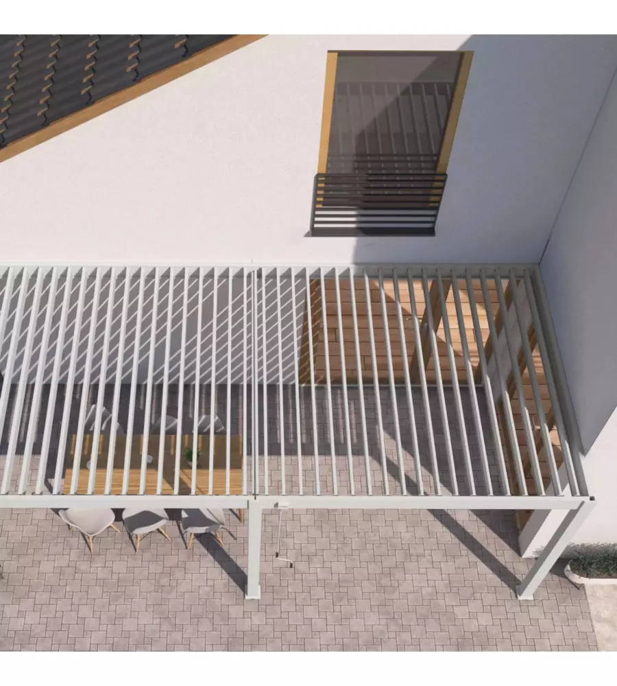 PERGOLA BIOCLIMATICA ADDOSSATA OMBRÉA "VS"  IN ALLUMINIO BIANCO 596X303X257 CM
