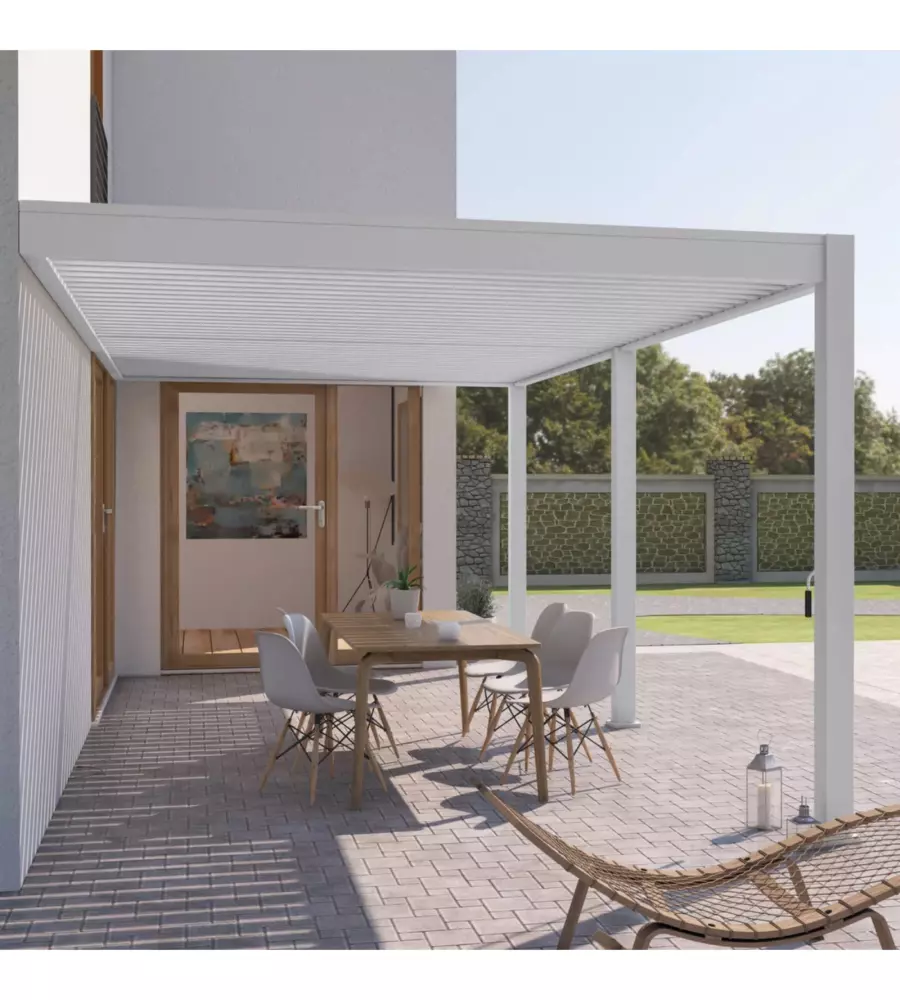 PERGOLA BIOCLIMATICA ADDOSSATA OMBRÉA "VS"  IN ALLUMINIO BIANCO 596X303X257 CM