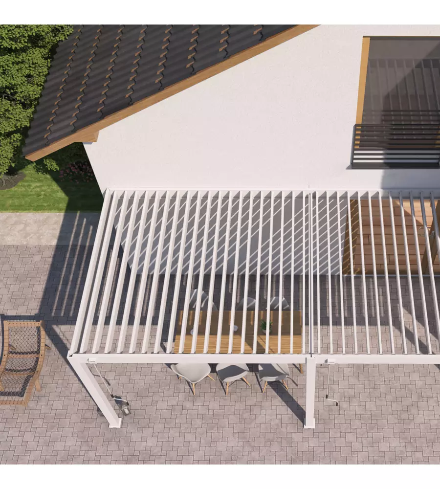 PERGOLA BIOCLIMATICA ADDOSSATA OMBRÉA "VS" IN ALLUMINIO BEIGE SABBIA 596X303X257 CM