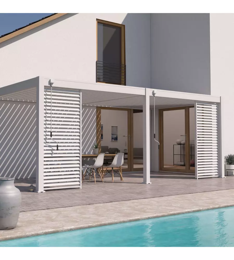 PERGOLA BIOCLIMATICA ADDOSSATA OMBRÉA "VS" IN ALLUMINIO BEIGE SABBIA 596X303X257 CM
