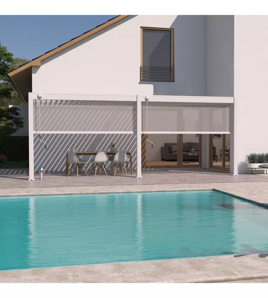 PERGOLA BIOCLIMATICA ADDOSSATA OMBRÉA "VS" IN ALLUMINIO BEIGE SABBIA 596X303X257 CM
