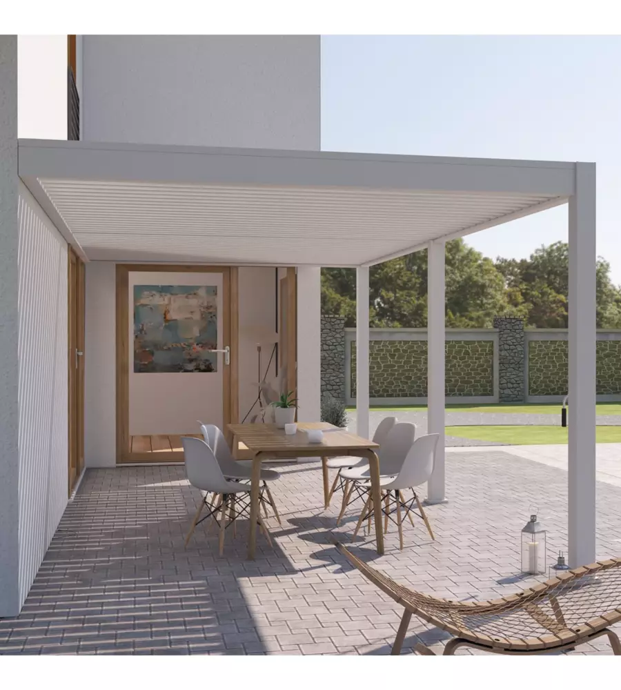 PERGOLA BIOCLIMATICA ADDOSSATA OMBRÉA "VS" IN ALLUMINIO BEIGE SABBIA 596X303X257 CM
