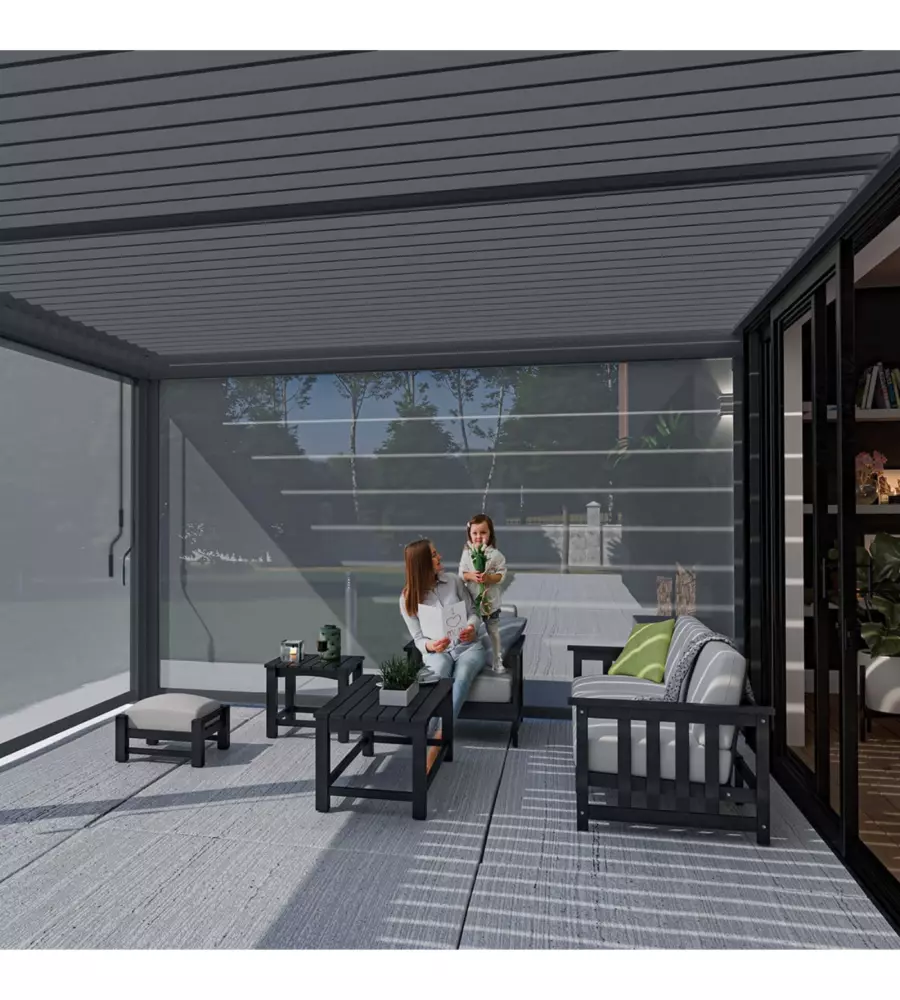 PERGOLA BIOCLIMATICA ADDOSSATA OMBRÉA "VS"  IN ALLUMINIO ANTRACITE 599X399X257 CM