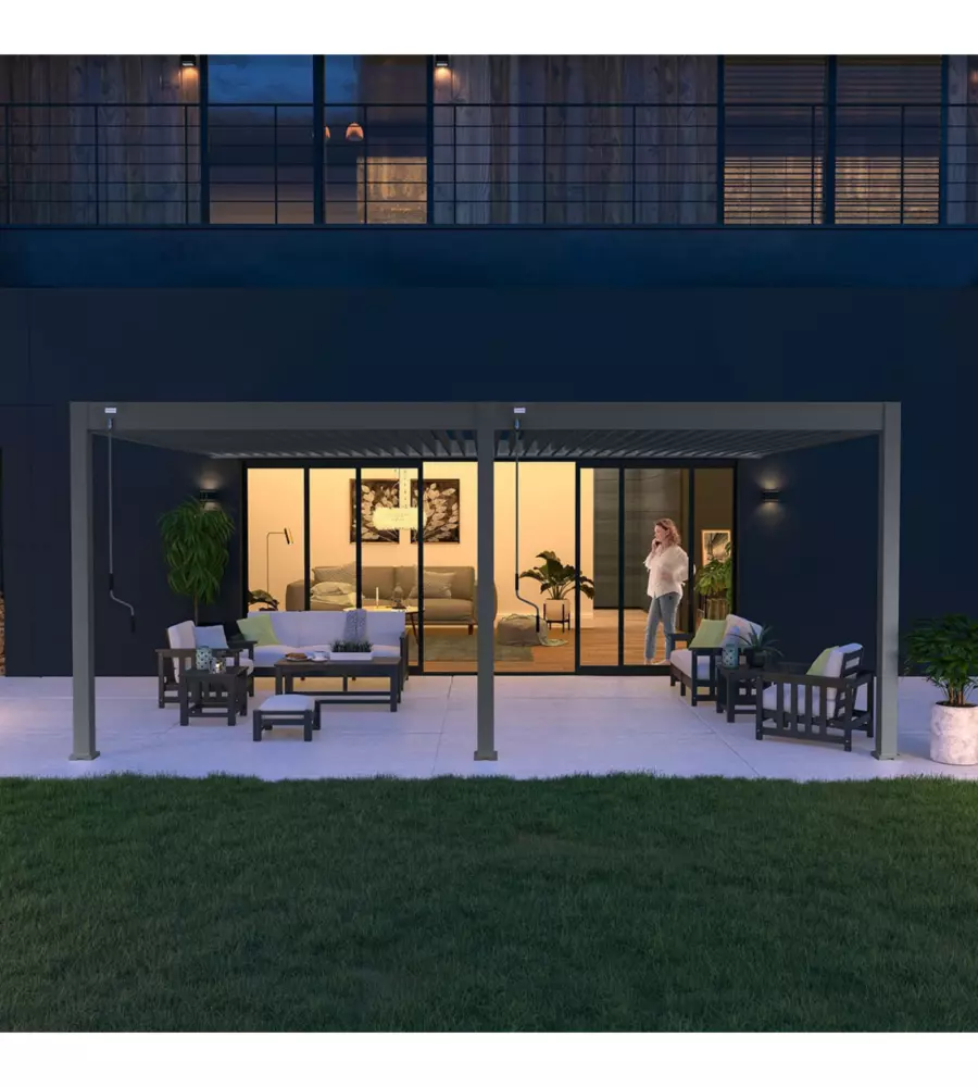 PERGOLA BIOCLIMATICA ADDOSSATA OMBRÉA "VS"  IN ALLUMINIO ANTRACITE 599X399X257 CM