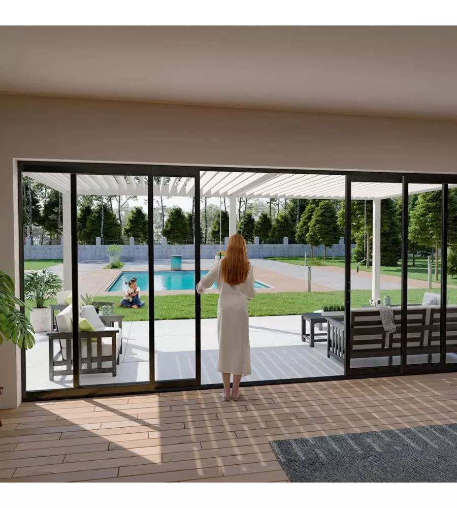 PERGOLA BIOCLIMATICA ADDOSSATA OMBRÉA "VS"  IN ALLUMINIO BIANCO 599X399X257 CM