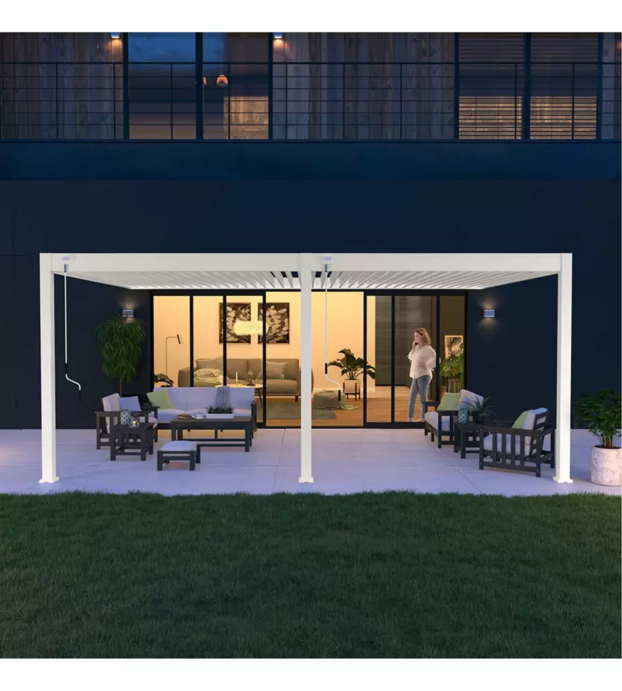 PERGOLA BIOCLIMATICA ADDOSSATA OMBRÉA "VS"  IN ALLUMINIO BIANCO 599X399X257 CM