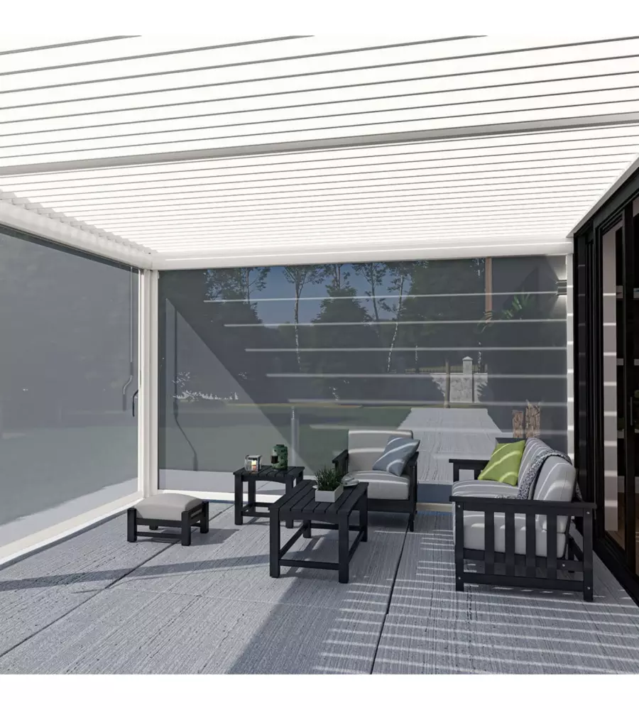PERGOLA BIOCLIMATICA ADDOSSATA OMBRÉA "VS"  IN ALLUMINIO BIANCO 599X399X257 CM