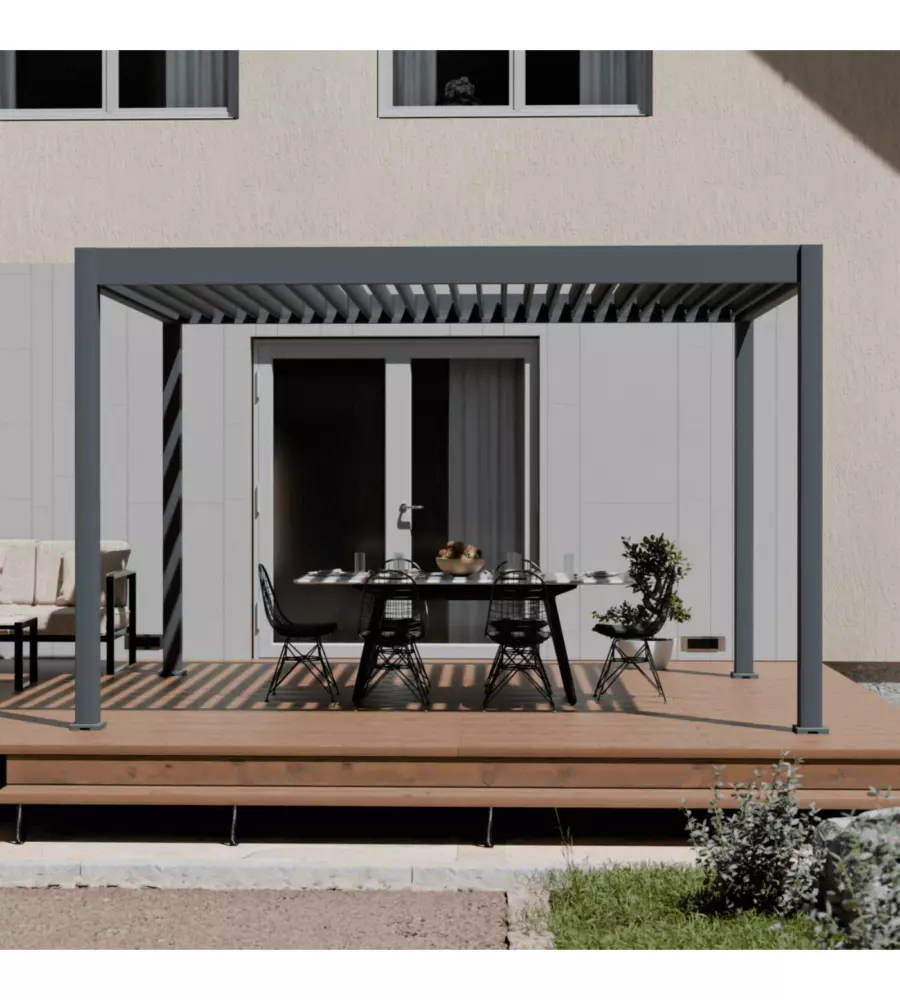 PERGOLA BIOCLIMATICA MOTORIZZATA OMBRÉA "ELMO" CON ILLUMINAZIONE ANTRACITE 399X307X256 CM