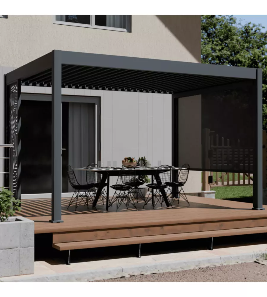 PERGOLA BIOCLIMATICA MOTORIZZATA OMBRÉA "ELMO" CON ILLUMINAZIONE ANTRACITE 399X307X256 CM