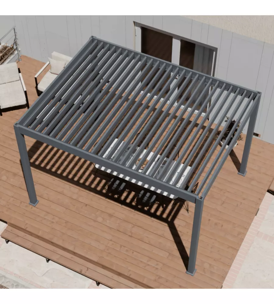 PERGOLA BIOCLIMATICA MOTORIZZATA OMBRÉA "ELMO" CON ILLUMINAZIONE ANTRACITE 399X307X256 CM