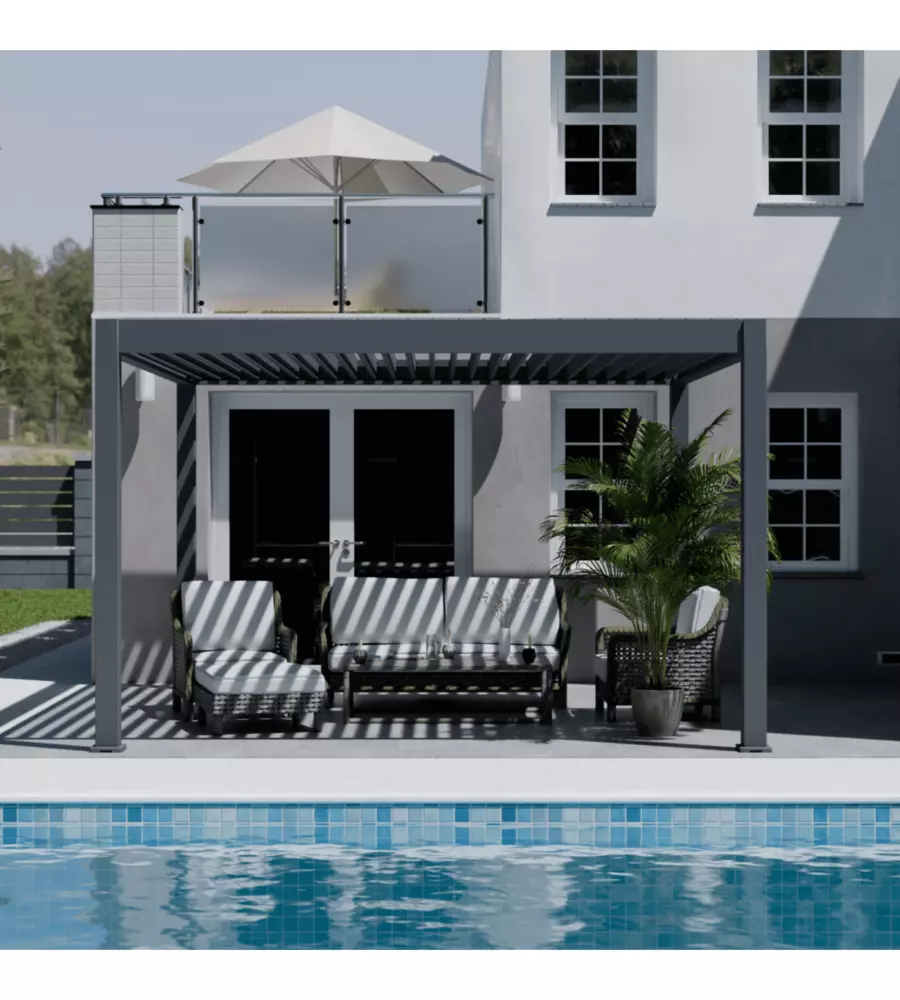 PERGOLA BIOCLIMATICA MOTORIZZATA OMBRÉA "ELMO" IN ALLUMINIO ANTRACITE 403X403X256 CM
