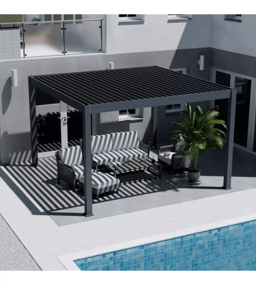 PERGOLA BIOCLIMATICA MOTORIZZATA OMBRÉA "ELMO" IN ALLUMINIO ANTRACITE 403X403X256 CM