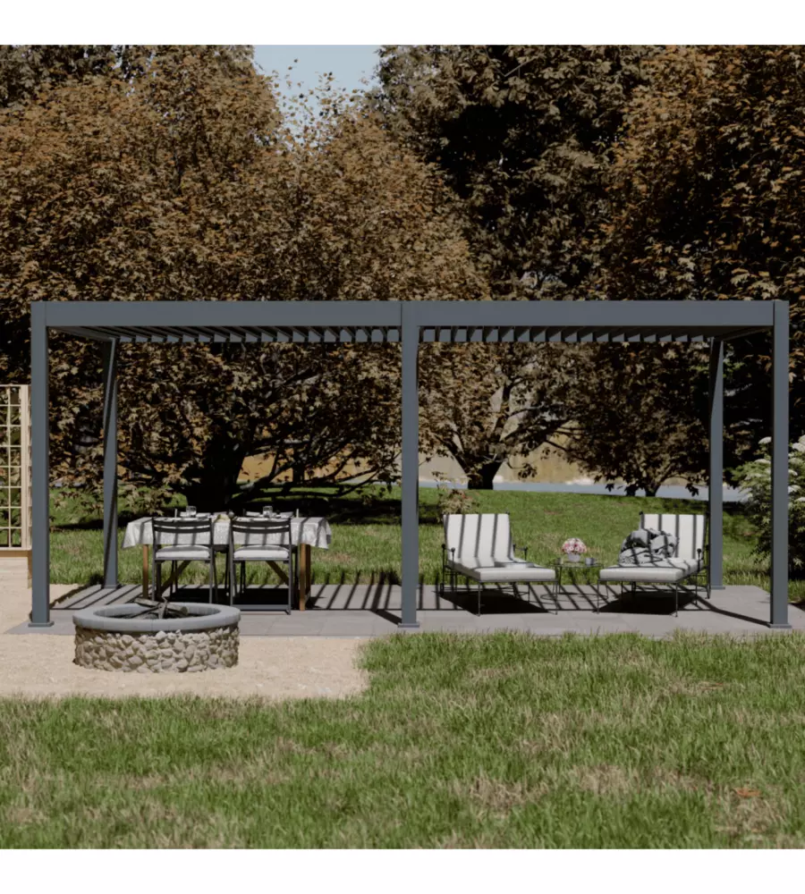 PERGOLA BIOCLIMATICA MOTORIZZATA OMBRÉA "ELMO"  IN ALLUMINIO ANTRACITE 598X293X256 CM