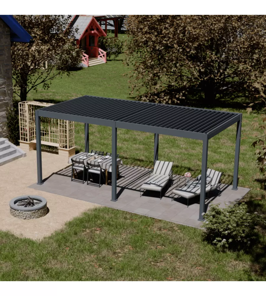 PERGOLA BIOCLIMATICA MOTORIZZATA OMBRÉA "ELMO"  IN ALLUMINIO ANTRACITE 598X293X256 CM