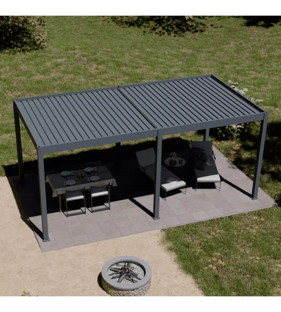 PERGOLA BIOCLIMATICA MOTORIZZATA OMBRÉA "ELMO"  IN ALLUMINIO ANTRACITE 598X293X256 CM