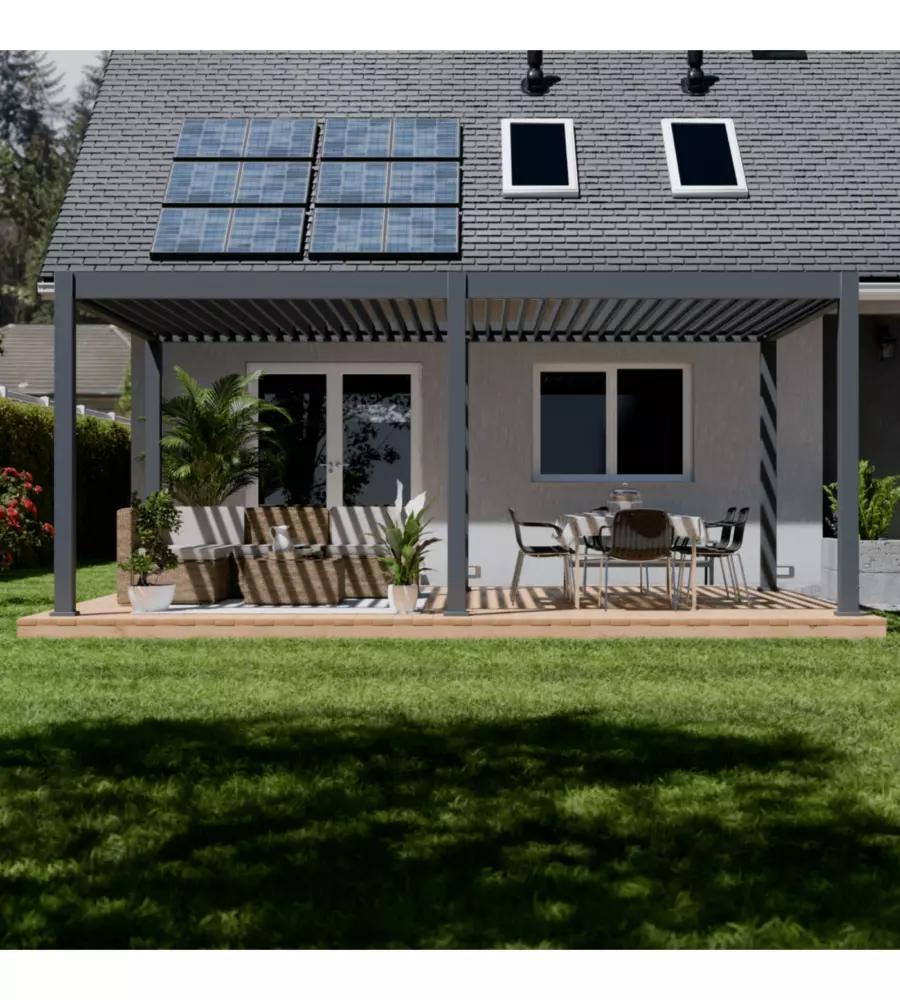 PERGOLA BIOCLIMATICA MOTORIZZATA OMBRÉA "ELMO"  IN ALLUMINIO ANTRACITE 604X403X256 CM
