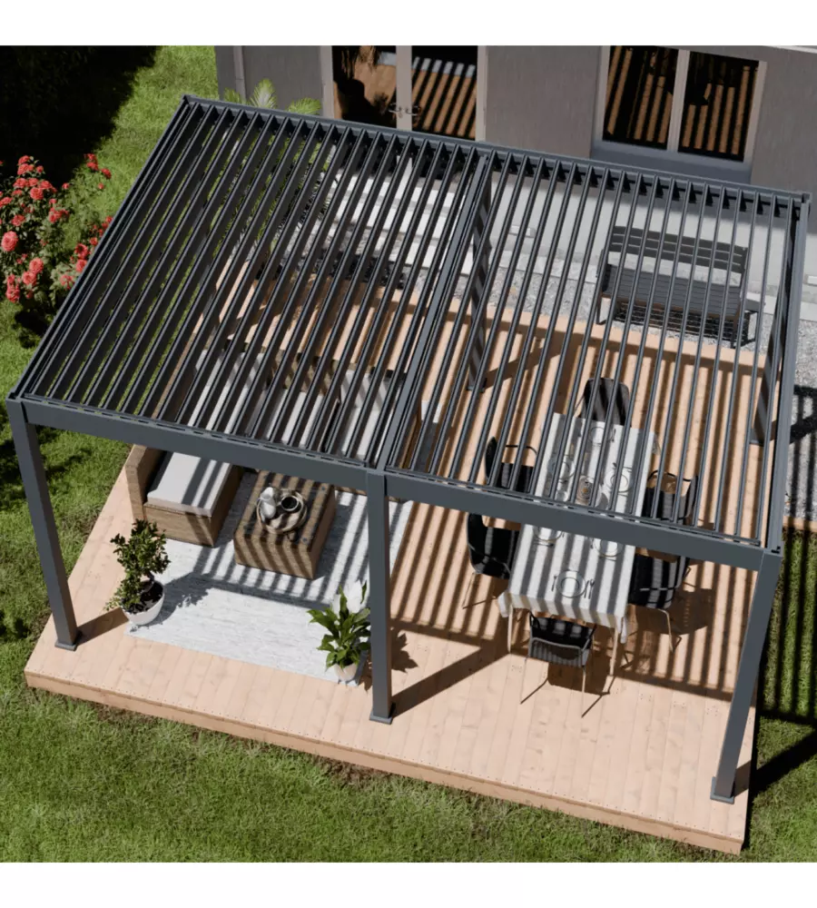 PERGOLA BIOCLIMATICA MOTORIZZATA OMBRÉA "ELMO"  IN ALLUMINIO ANTRACITE 604X403X256 CM