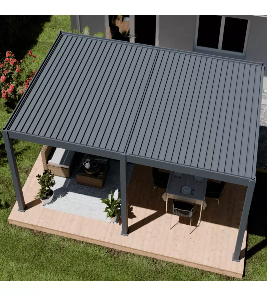 PERGOLA BIOCLIMATICA MOTORIZZATA OMBRÉA "ELMO"  IN ALLUMINIO ANTRACITE 604X403X256 CM
