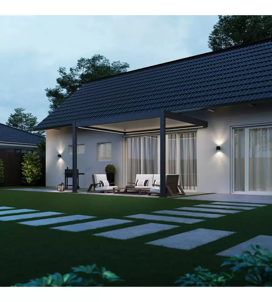 PERGOLA ADDOSSATA MOTORIZZATA OMBRÉA "VS"  IN ALLUMINIO 399X293X255,8 CM