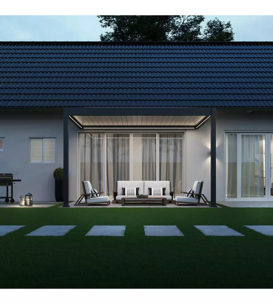 PERGOLA ADDOSSATA MOTORIZZATA OMBRÉA "VS"  IN ALLUMINIO 399X293X255,8 CM