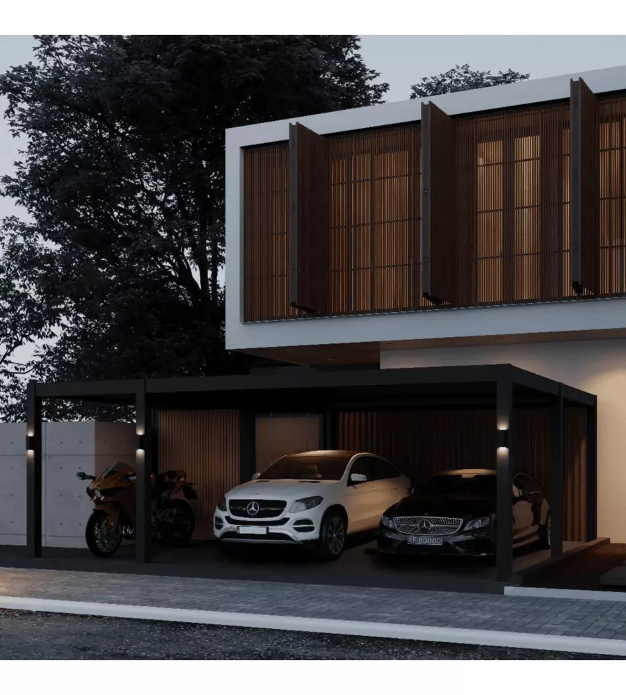 TETTOIA AUTO DOPPIA OMBRÉA IN ALLUMINIO ANTRACITE 600X507,5X255 CM