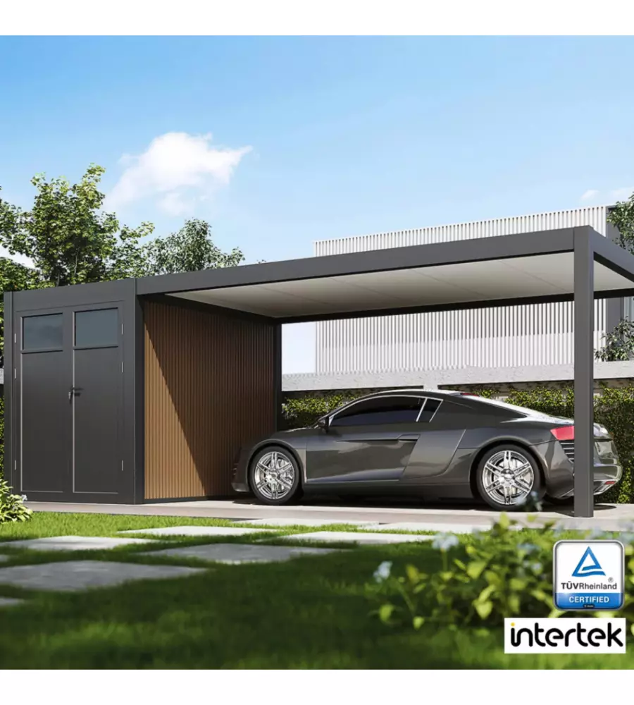 TETTOIA AUTO SINGOLA OMBRÉA IN ALLUMINIO ANTRACITE 300X700,4X255 CM