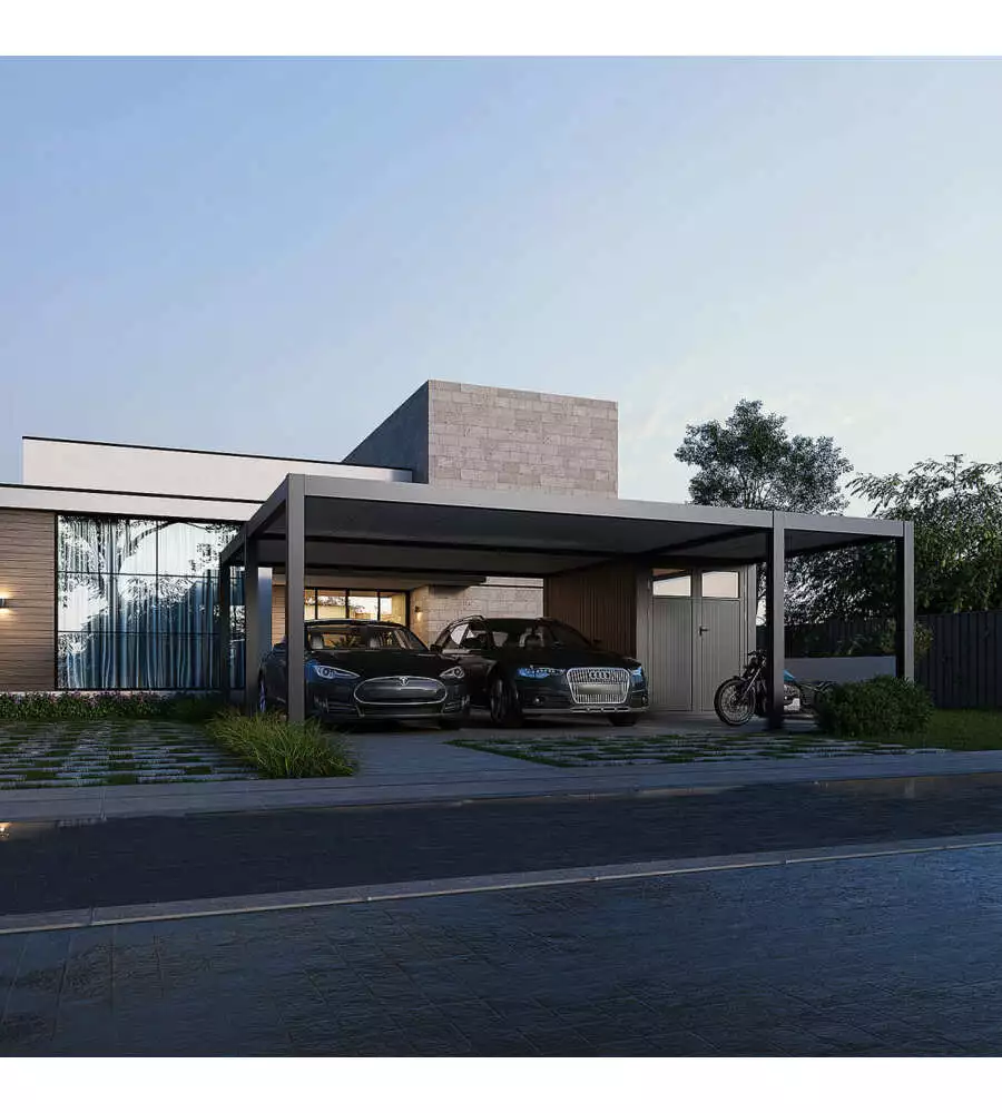 TETTOIA AUTO DOPPIA OMBRÉA CON STOCCAGGIO IN ALLUMINIO ANTRACITE 600X700X255 CM