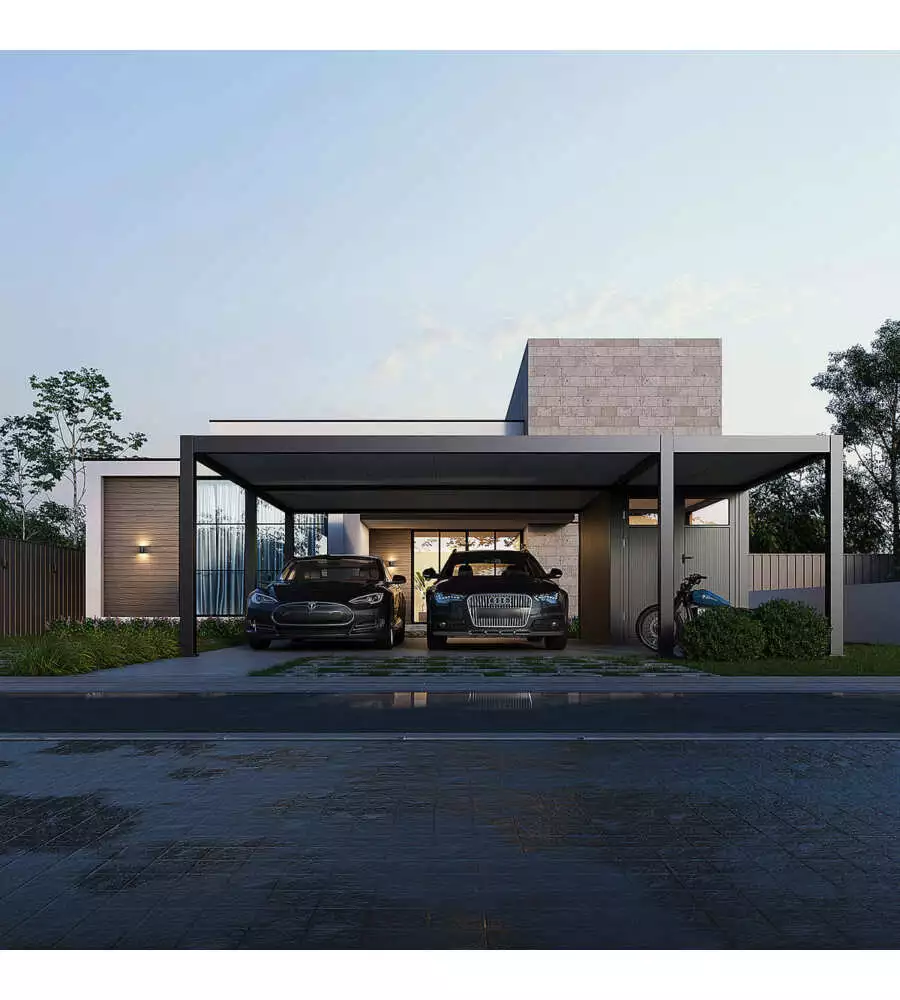 TETTOIA AUTO DOPPIA OMBRÉA CON STOCCAGGIO IN ALLUMINIO ANTRACITE 600X700X255 CM