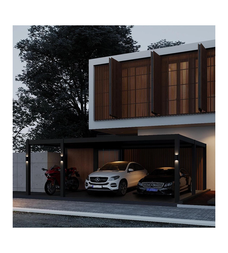 TETTOIA AUTO DOPPIA OMBRÉA CON STOCCAGGIO IN ALLUMINIO ANTRACITE 600X700X255 CM