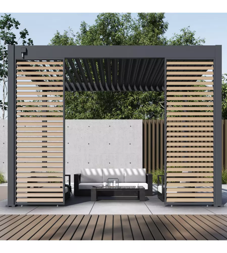PANNELLO LATERALE PER PERGOLA OMBRÉA "VS" IN ALLUMINIO ANTRACITE E LEGNO 1 MT