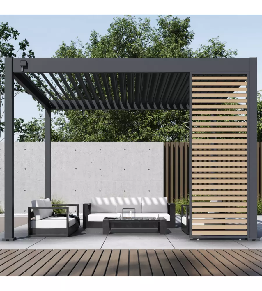 PANNELLO LATERALE PER PERGOLA OMBRÉA "VS" IN ALLUMINIO ANTRACITE E LEGNO 1 MT