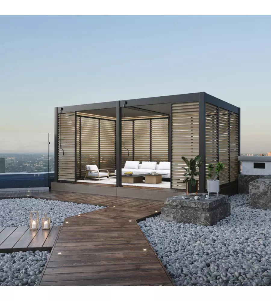 PANNELLO LATERALE PER PERGOLA OMBRÉA "VS" IN ALLUMINIO ANTRACITE E LEGNO 1 MT