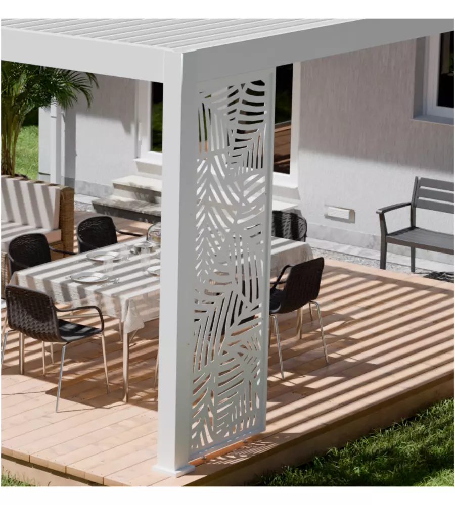 PANNELLO LATERALE DECORATIVO A FOGLIE PER PERGOLA OMBRÉA "VS"  IN ALLUMINIO BIANCO 1 MT