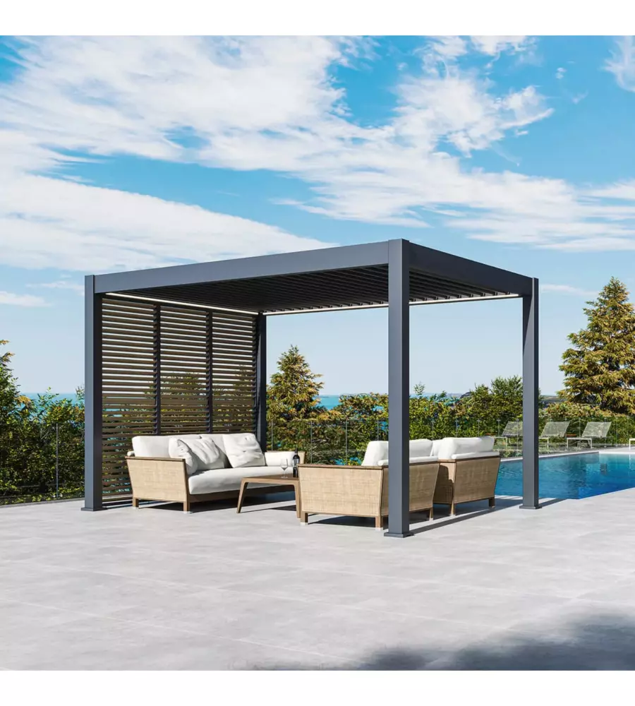 PANNELLO A LAMELLE ORIENTABILI PER PERGOLA OMBRÉA "VS"  IN ALLUMINIO ANTRACITE E LEGNO 1 MT