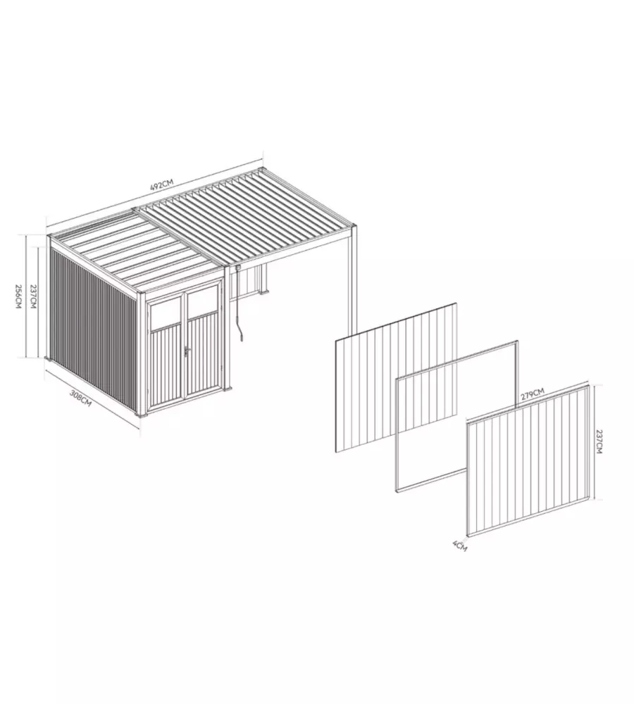 PANNELLO LATERALE PER PERGOLA OMBRÉA IN TECK LATO 3 MT