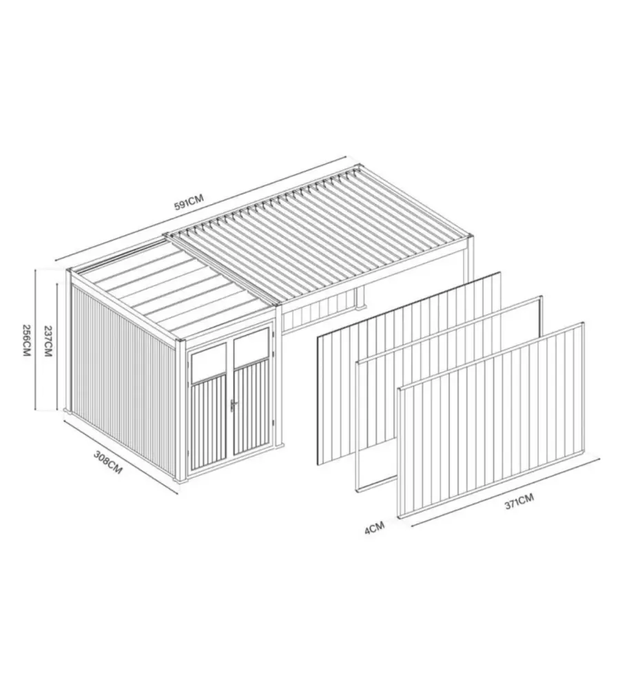 PANNELLO LATERALE PER PERGOLA OMBRÉA IN TECK LATO 4 MT