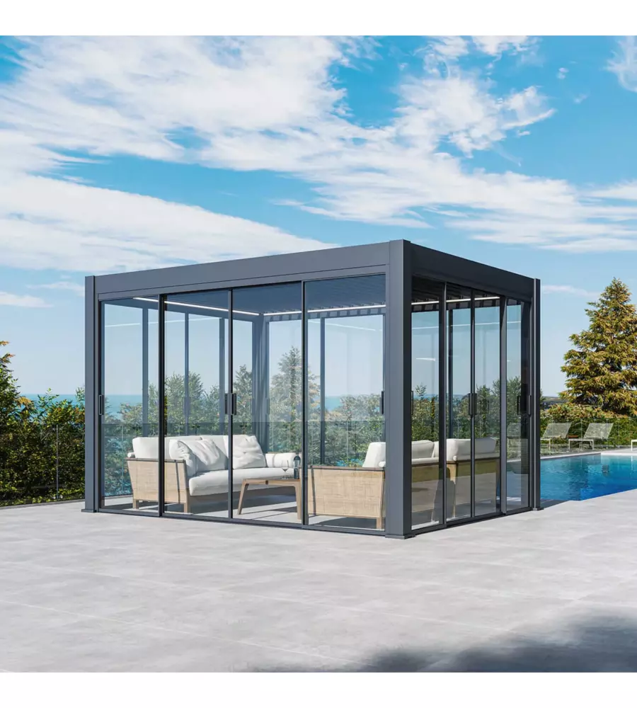 PANNELLO LATERALE PER PERGOLA OMBRÉA IN VETRO TEMPERATO ANTRACITE LATO 3 MT