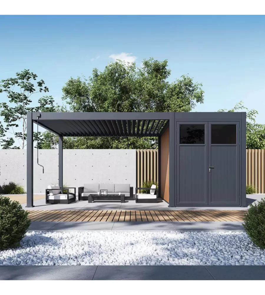 CASETTA DA GIARDINO OMBRÉA IN ALLUMINIO ANTRACITE 204,2X393,8X255,8 CM